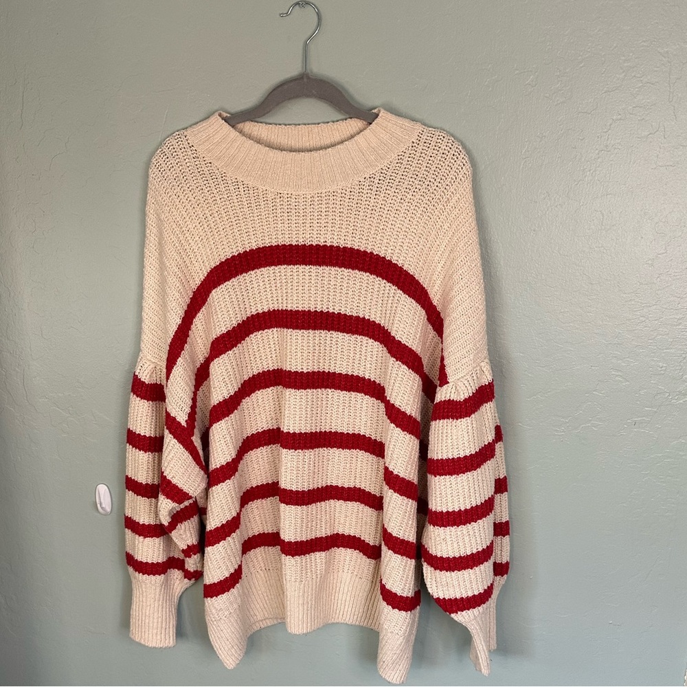 Old Navy Cream and Red Striped Slouchy Sweater